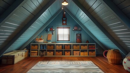 Well-organized Attic with Customized Storage for Seasonal Items