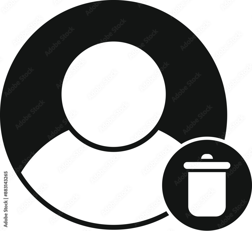 Poster simple icon of a person with a trash can next to it, representing deleting or removing a user