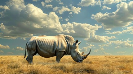 Fototapeta premium Majestic Endangered Northern White Rhino Grazing in the Vast African Savannah