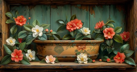 Flower Pots on Display, Watercolor Art
