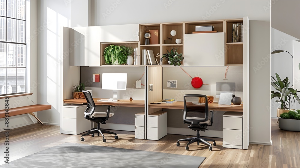 Poster efficient and creative workspace with smart storage solutions