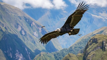 Obraz premium Majestic Endangered Andean Condor Soaring Above the Breathtaking Mountains