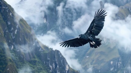 Majestic Endangered Andean Condor Soaring High Above the Andes Mountains
