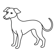 Playful dog in continuous line art drawing style. Puppy playing minimalist black linear sketch isolated on white background. Vector illustration