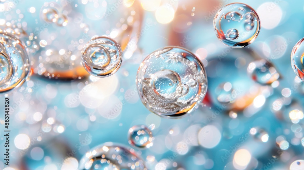 Aufkleber a vivid and dynamic image of colorful bubbles floating against a soft blurry background, capturing t