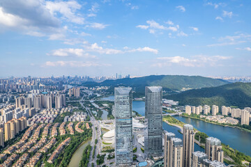 Aerial photography of Meixi Lake CBD buildings in Changsha, China