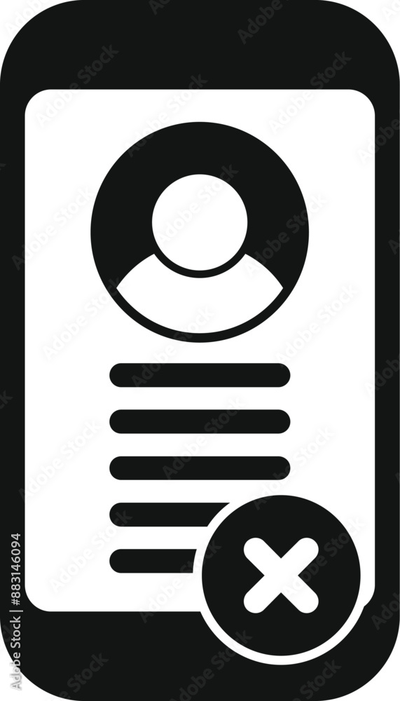 Aufkleber black glyph icon representing the action of deleting a user profile on a smartphone