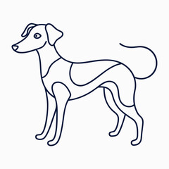 Playful dog in continuous line art drawing style. Puppy playing minimalist black linear sketch isolated on white background. Vector illustration