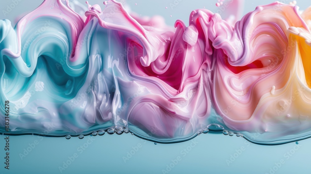Poster this image features a dynamic blend of vibrant swirling colors in pastel shades creating mesmerizing