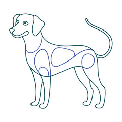 Playful dog in continuous line art drawing style. Puppy playing minimalist black linear sketch isolated on white background. Vector illustration