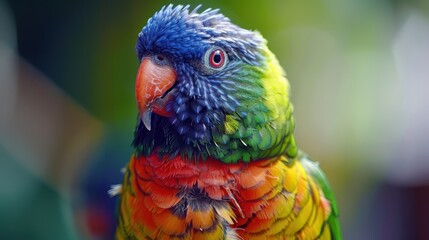Naklejka premium Vibrant Close-Up of the Stunning Colors on a Carolina Parakeet's Plumage