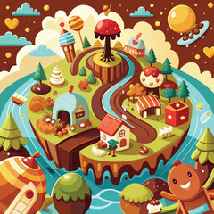 Chocolate world with retro vibe vector illustrations