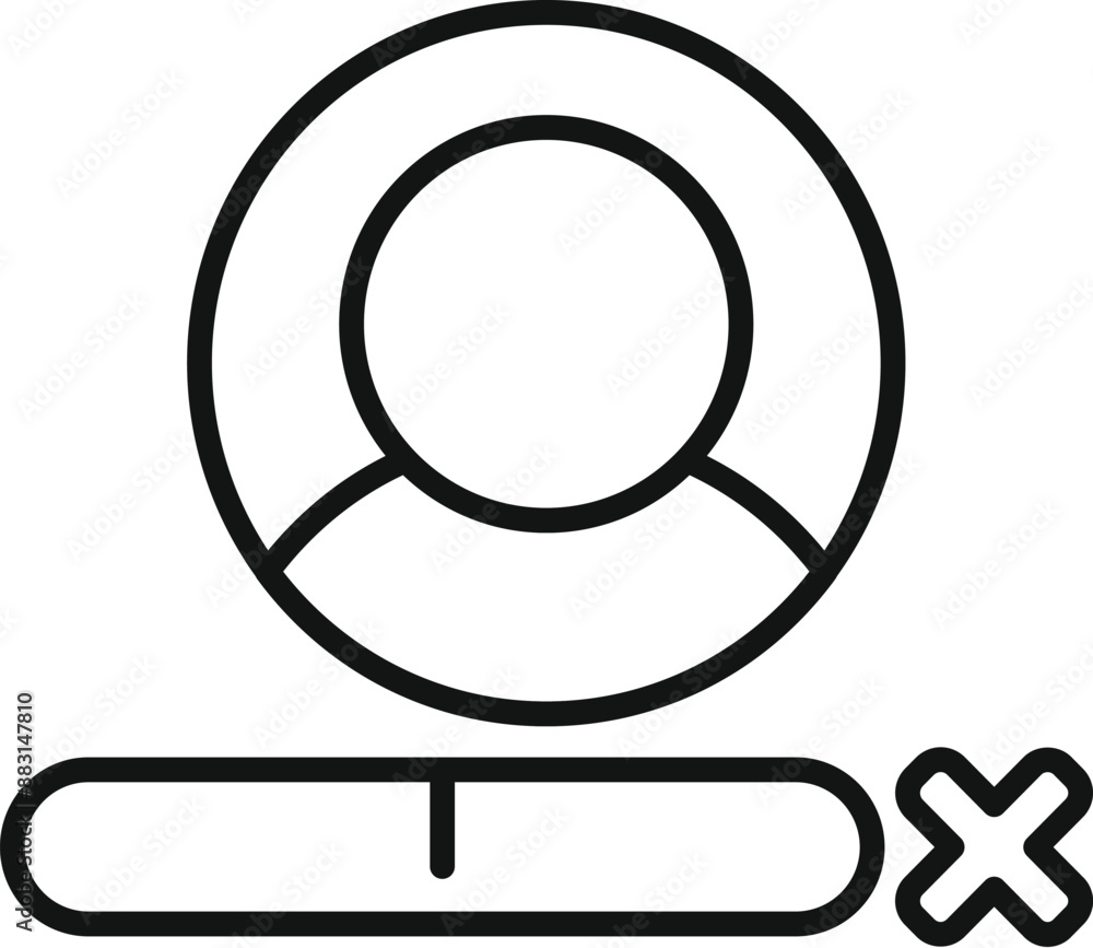 Poster simple icon of a user profile being deleted from a database with a progress bar underneath