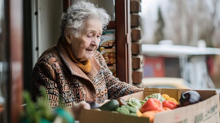 Elderly Person Receiving Grocery Delivery for Convenient Home Services