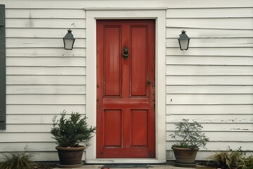 Obraz premium Red Doorway on a White House