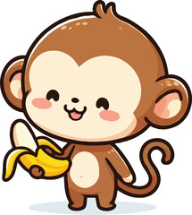 Vector illustration of monkey with banana on white background