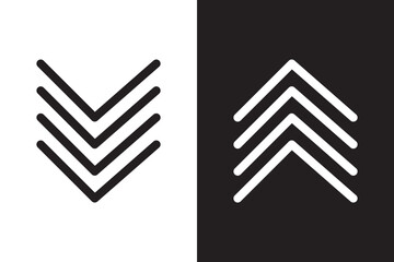 Arrow icon chevron doodle black line graphic design. Vector isolated on white background. Vector illustration.