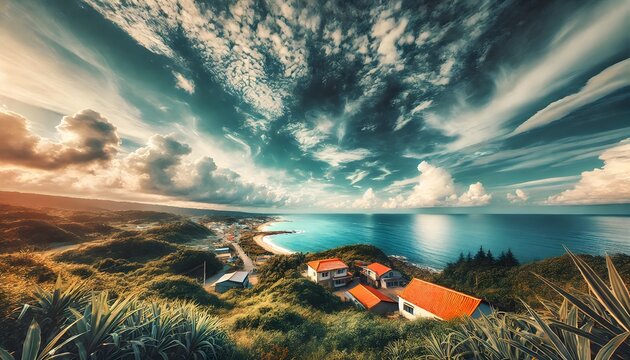 The setting of a bay near the coast, a safe area for boats to avoid storms, is a beautiful tourist destination in Asia