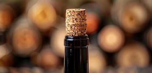 The intricate details of a cork stopper inside an elegant wine bottle mockup, showcasing texture and color