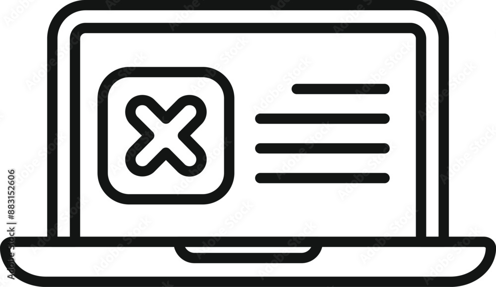 Poster laptop screen showing an error message, represented by a cross mark icon and lines of text