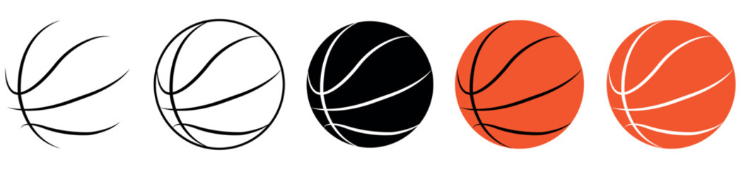 Basketball ball icon set. line and glyph version, outline and filled vector sign. Rubber ball linear and full pictogram. Sports equipment symbol, logo Vector illustration.