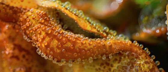 Close Up of Dew Covered Plant Leaves in Morning Light
