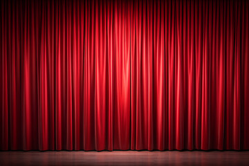 red stage curtains with spotlight, generative ai