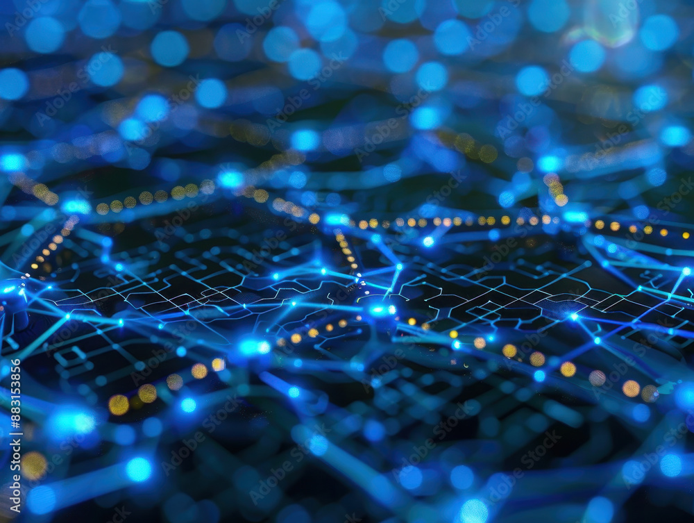 Poster abstract visualization of futuristic neural network and artificial intelligence, digital communicati