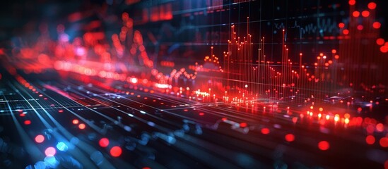 Futuristic Digital Data Visualization with Red and Blue Light Effects on a Dark Background