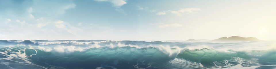 Fototapeta premium Wide panoramic photo of the ocean . Sea and blue sky