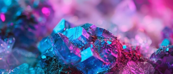 Close Up of Blue and Pink Crystals in Bright Light