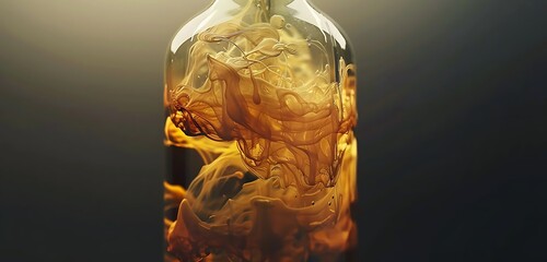 The rich texture of a thick, viscous liquid inside a transparent bottle mockup, beautifully lit