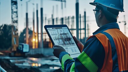 Engineer inspecting building in structural engineering.