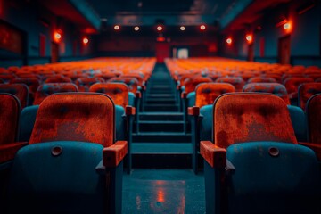 Empty Red and Blue Movie Theater Seats