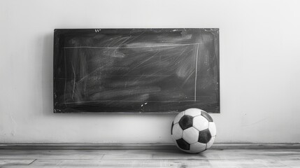 Soccer ball on blackboard against white backdrop