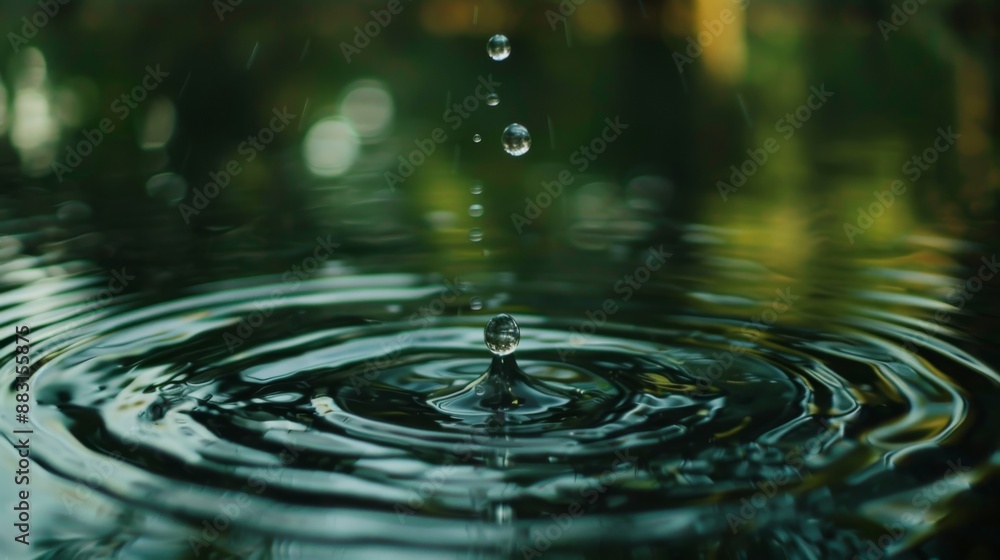Aufkleber a series of water droplets falling into a serene pond, captured in slow motion to emphasize tranquil