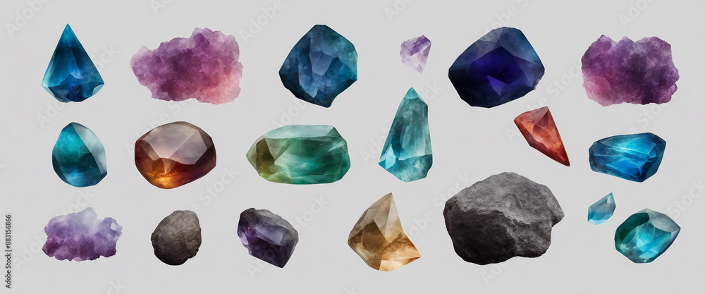 Poster color gem stone element set on transparent background