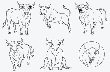 Bold Bull Line Art Set, Unleashing the Majestic Power of Minimalist Design