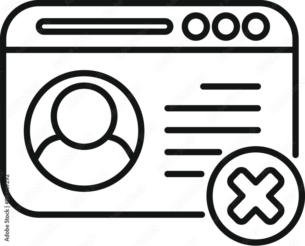 Poster user account profile delete removing personal data from website icon with cross sign
