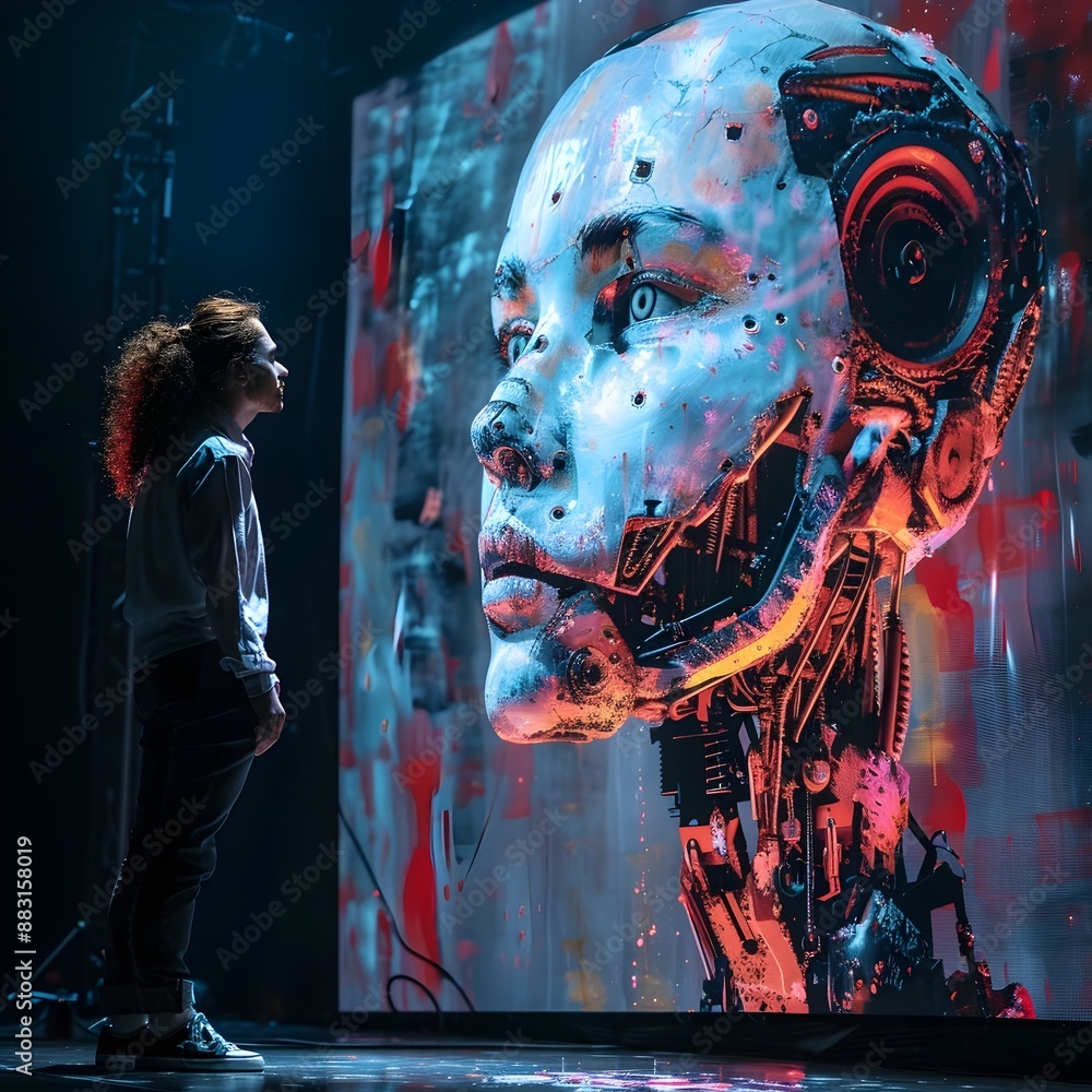 Poster ai driven art performance robots interacting with human performers on stage