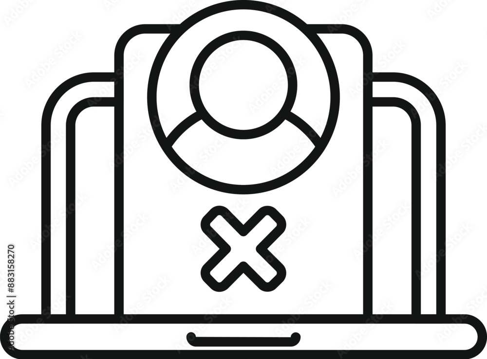 Poster simple icon of a laptop displaying a user profile being deleted