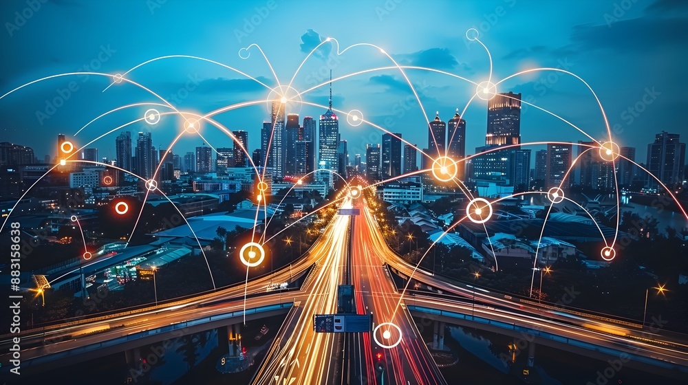Poster smart city infrastructure with interconnected communication systems for efficient urban management