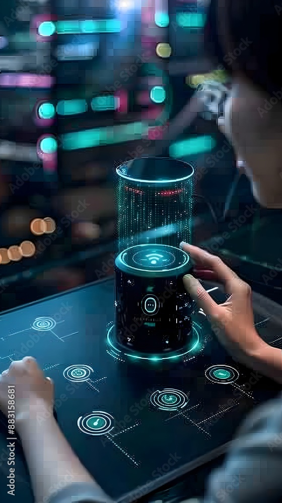 Poster futuristic ai powered virtual assistant managing user s daily tasks and interacting via voice comman