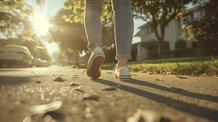 Walking in a sunny suburban neighborhood