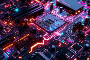 Fototapeta premium A digital image of a computer's motherboard, Generative AI