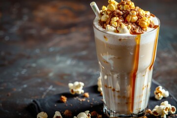 Caramel Popcorn Milkshake in a Glass