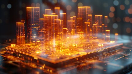 Fototapeta premium Futuristic City Model with Glowing Lights