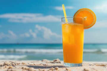 Obraz premium Orange Juice with a Beach View