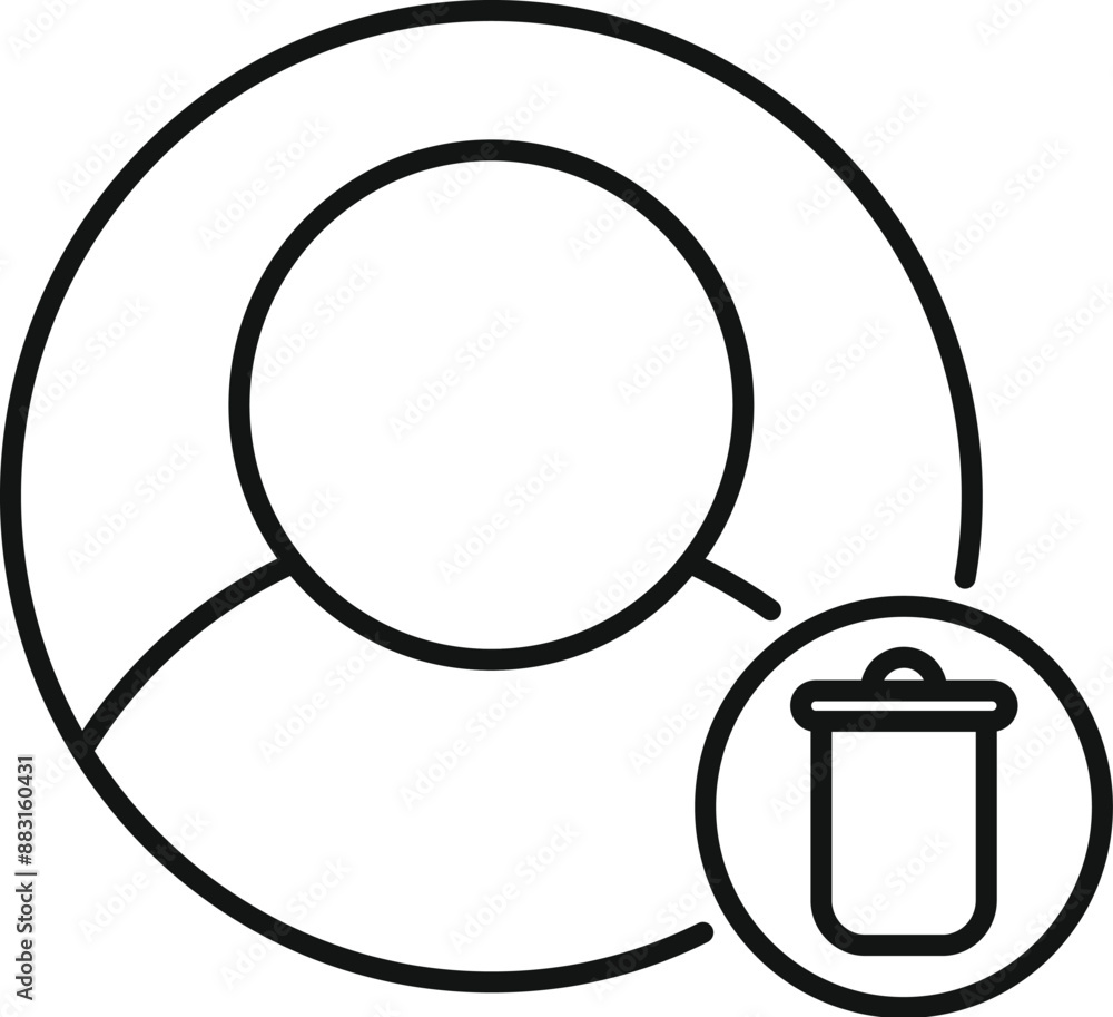 Poster simple icon of a user account being removed or deleted from a server or database