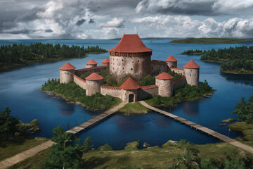 Fototapeta premium castle on the lake in summer